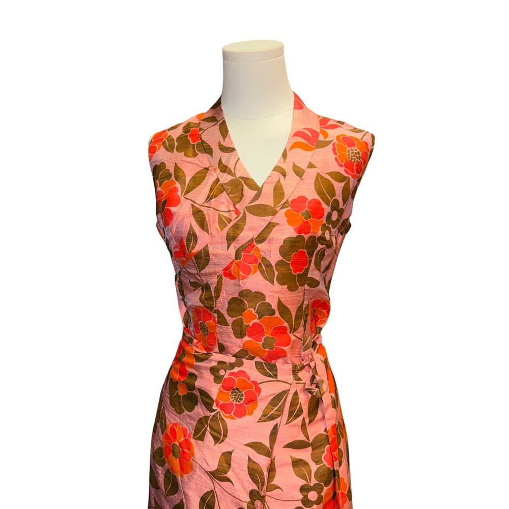 Vintage 60s 70s Mod Floral Maxi Dress Pink Orange Retro Boho Whimsigoth Wrap - Picture 3 of 7